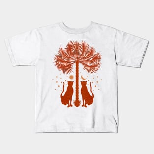 Cheetah Twins and Palm Tree in Terracotta Kids T-Shirt